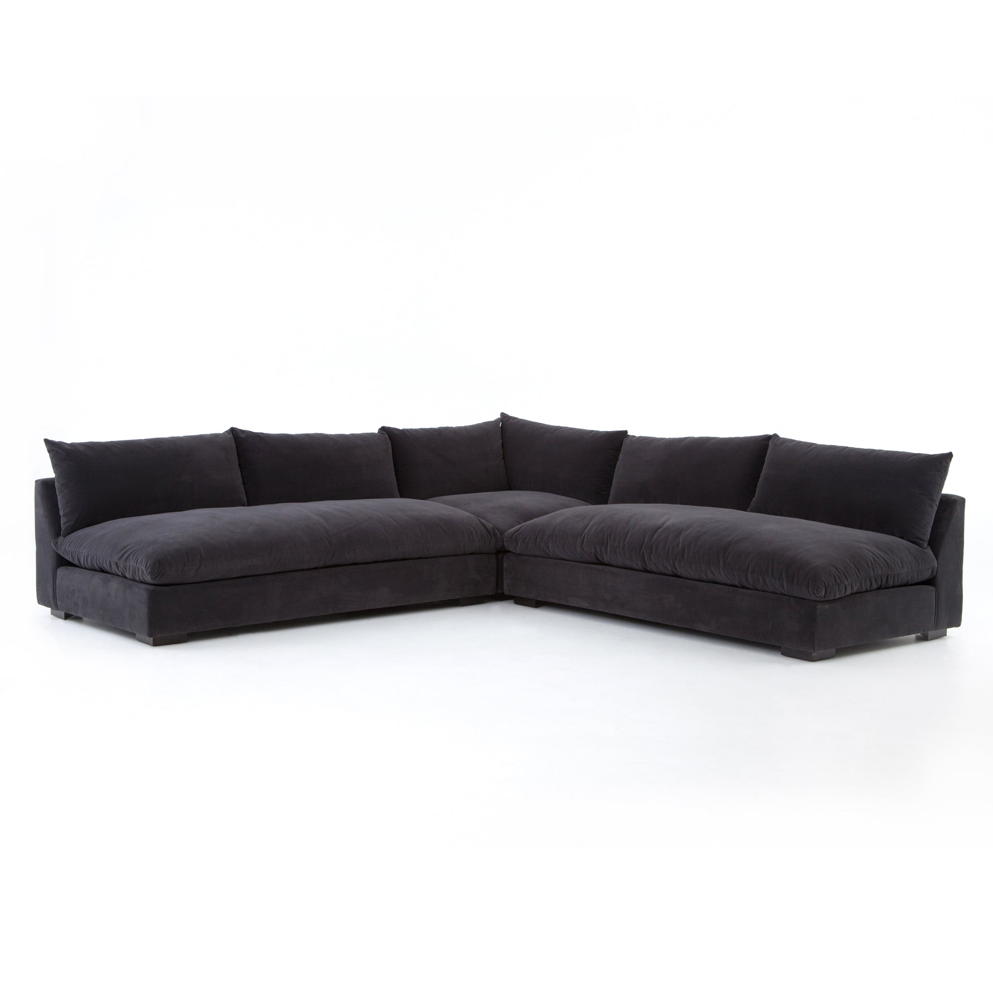 The upholstery of this Grant Henry Charcoal 3-Piece Sectional is soft, durable, and stain-resistance, making it the perfect choice for families or those who love to cuddle with their furry friends.   Size: 112"w x 112"d x 31.5"h Materials: 100% Polyester, Banak Wood