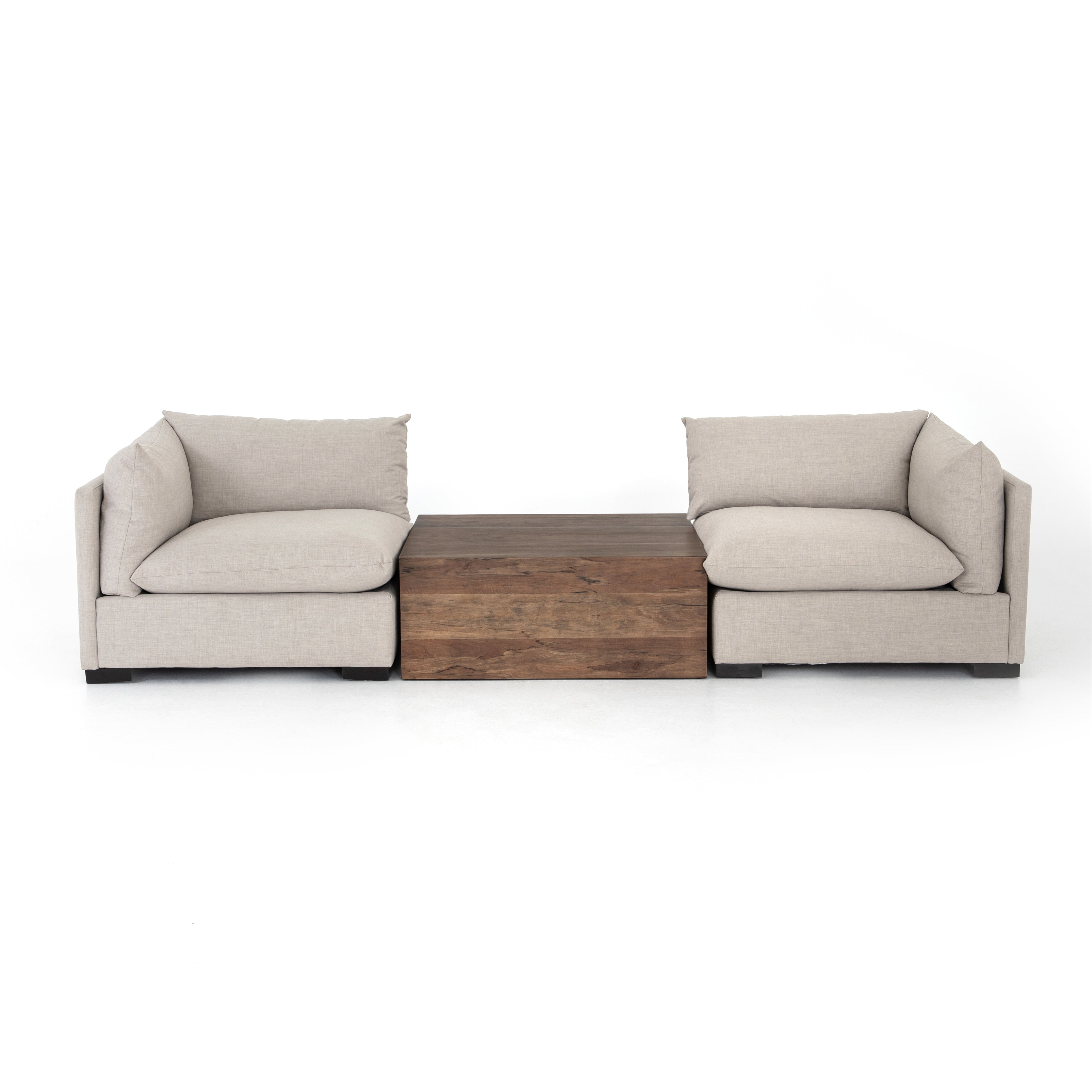 We love the durability in this Westwood Bennett Moon Right Arm Facing Sectional Piece. This is the ultimate low-and-deep lounger, perfect for reading your favorite book in.   Materials: Banak Wood, 100% Polyester