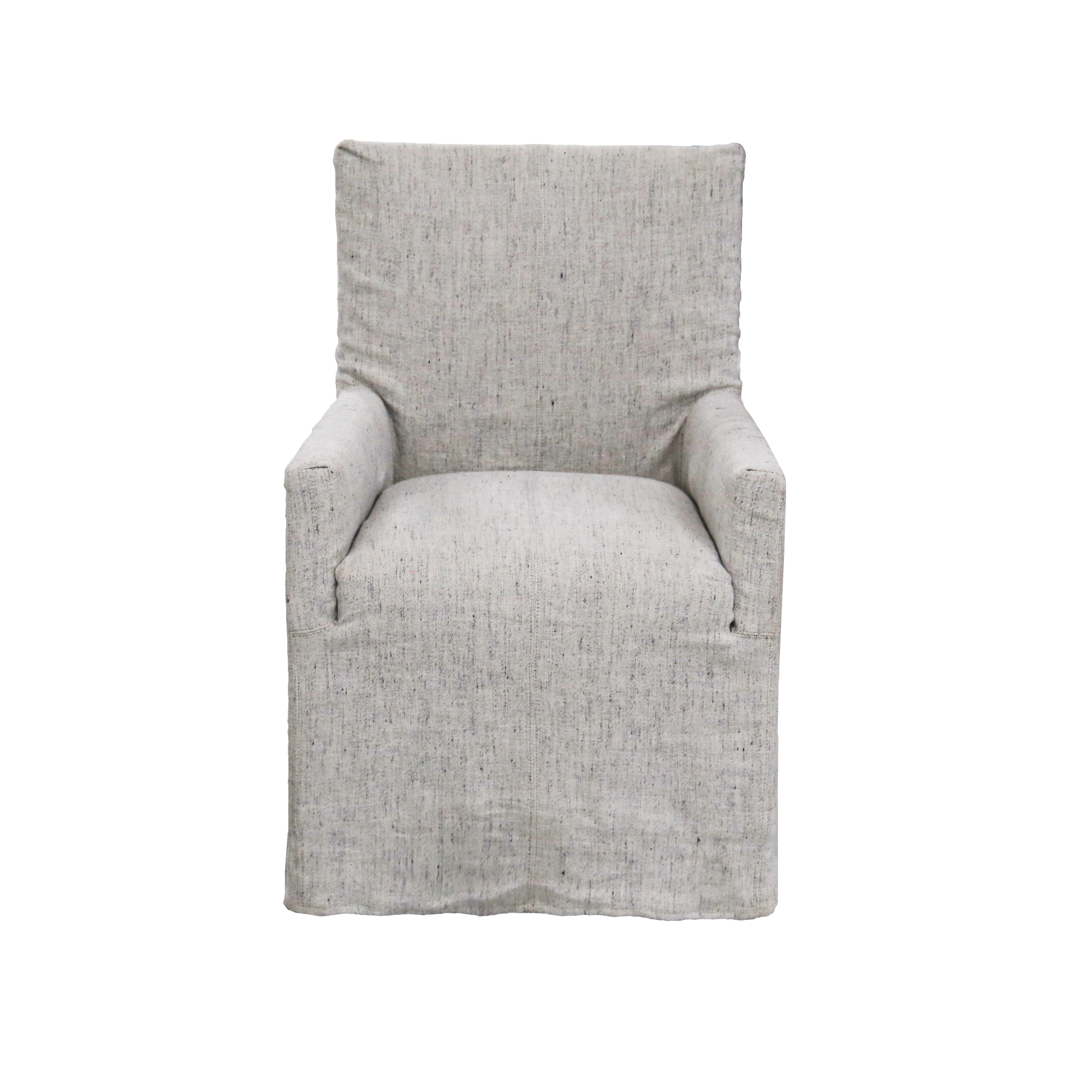 The Alois Dining Chairs by Verellen are a calm, comfy choice for your dining room. Photographed in a beautiful Stonewash slipcover.   Size: 38"h x 25.5" w x 29"d
