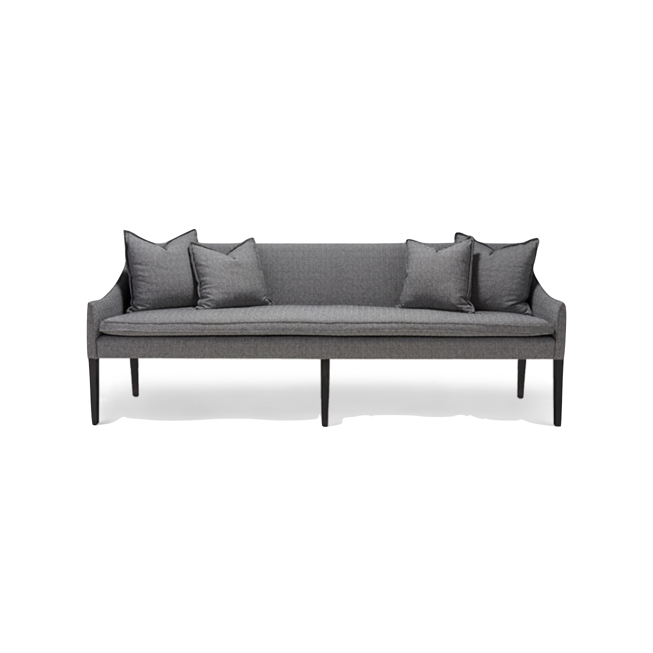 Bench-crafted with a sustainably harvested hardwood frame in Verellen's North Carolina atelier, the Jill Dining Banquette comes standard with:  Tight back Loose seat Double needle stitch detail Split flange knife edge toss pillows Exposed base