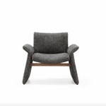 We love the geometric arms of this Oakley Lounge Chair by Verellen. It is bench-crafted with a sustainably harvested hardwood frame and comes standard with:  • foam and fiber seat construction • tight seat & tight back • pinched stitch • exposed wood stretcher • sits on glides  Each piece is crafted in North Carolina --  just for you. Please allow 8-16 weeks for production and shipment. 