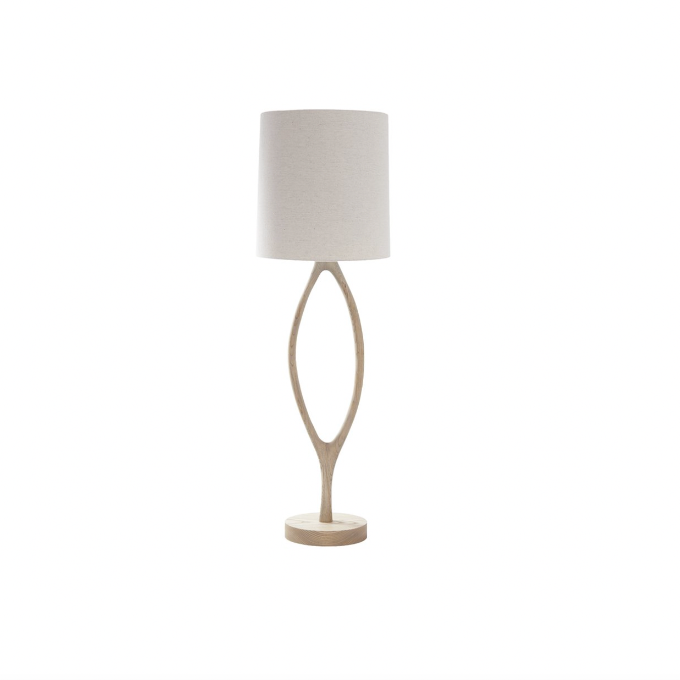 The Urbino Ash Floor Lamp is crafted from sustainably harvested hardwood by Verellen in North Carolina. The unique shape of the body paired with the oatmeal shade complements any room   Base: 16"w x 8"d x 62"h Overall Height: 76"h