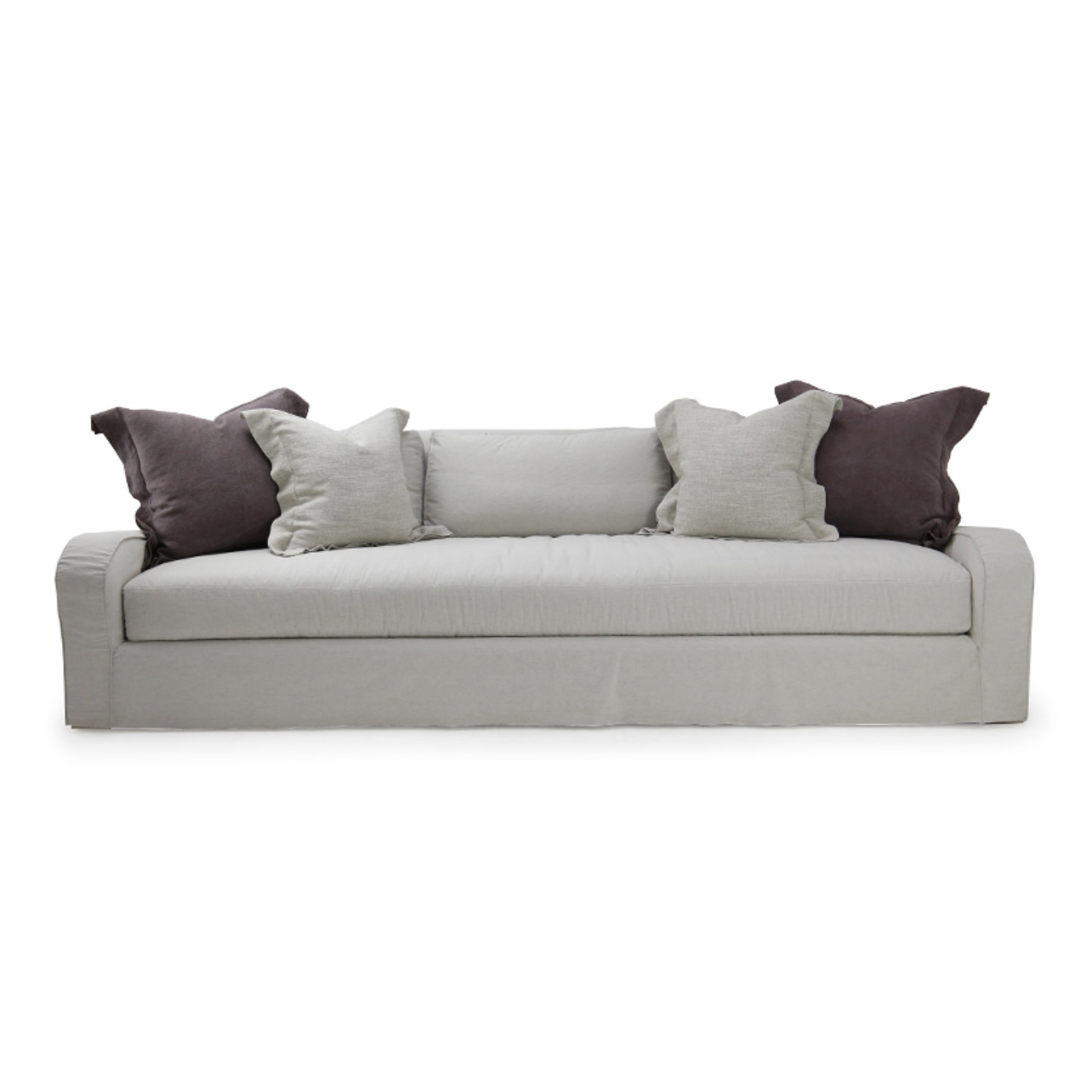 The beautiful, sloping arms of Verellen's Sloane Sofa Family will suit any environment! Standard options include:  • Spring Down Seat Construction • Loose Bench Seat • Boxed Back Pillows • Knife Edge Toss • Double Needle • Slipcovered and Upholstered Available • Recessed Legs • Available as a Sectional – Please see Sectional Guide