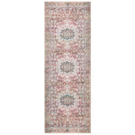 The Wynter Tomato / Teal area rug showcases a one-of-a-kind vintage or antique area rug look power-loomed of 100% polyester. This rug brings in tones of red, orange, blue, and ivory. The rug is ideal for high traffic areas due to the rug's durability for living rooms, dining rooms, kitchens, hallways, and entryways.
