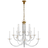The crystal shade and slim, curved layers of this Wharton Chandelier by Visual Comfort make it an eye catcher for any living room, entry way, or other large area