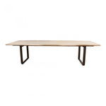 The Wilks Dining Table has a sturdy iron frame with a gorgeous, natural piece of white wood for the top. Each table is completely unique to you!  Size: 118"W x 39"D x 30"H Material: Solid Mango, Iron Legs