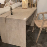 The simple construction of our Merwin Desk highlights the inherent beauty of the wood. Visible grain and knots give each piece its warm, individual character, and the open design leaves space for inspired styling. The whitewash finish brings a rustic, farmhouse feel to any office, living room, or other space.   Amethyst Home celebrates natural materials, which often come with beautiful imperfections. Each piece is made uniquely for you! Please expect some variation and character -- we embrace the design app