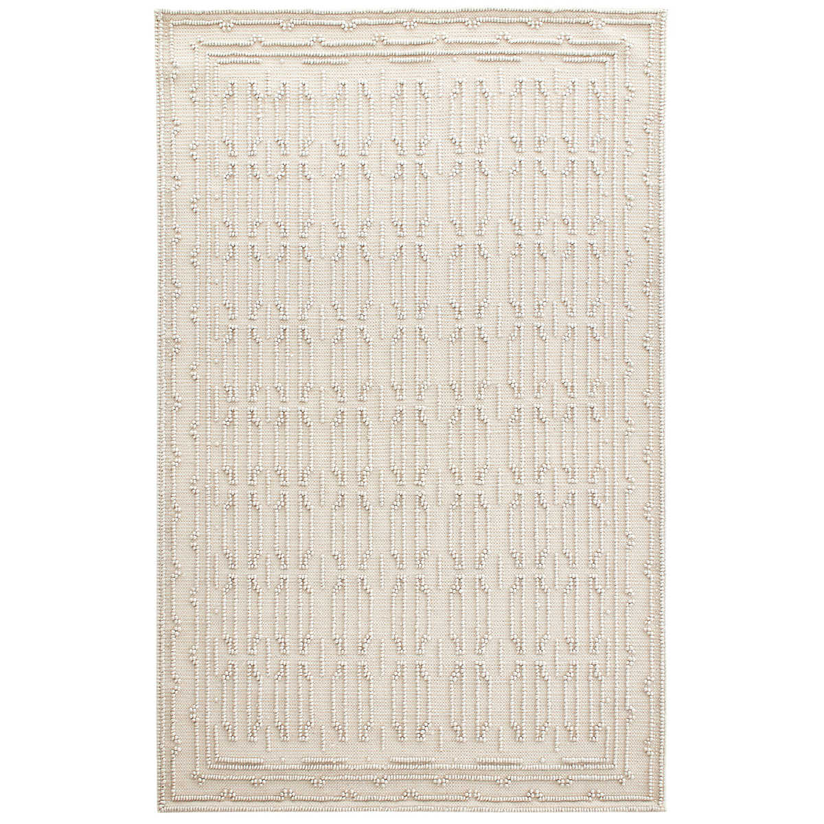The Campbell Plaster Rug relief pattern plays across a gently marled woven wool ground, accentuating the graphic dimension created by the different weaves. The central motif is repeated inversely to create a border around this sumptuous rug. Amethyst Home provides interior design services, furniture, rugs, and lighting in the Dallas metro area.