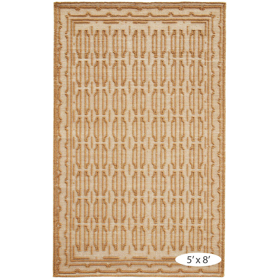 The Campbell Sand Rug relief pattern plays across a gently marled woven wool ground, accentuating the graphic dimension created by the different weaves. The central motif is repeated inversely to create a border around this sumptuous rug. Amethyst Home provides interior design services, furniture, rugs, and lighting in the Des Moines metro area.