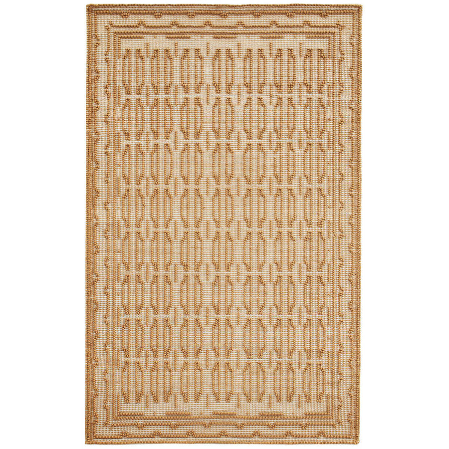 The Campbell Sand Rug relief pattern plays across a gently marled woven wool ground, accentuating the graphic dimension created by the different weaves. The central motif is repeated inversely to create a border around this sumptuous rug. Amethyst Home provides interior design services, furniture, rugs, and lighting in the Seattle metro area.