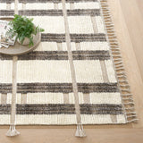 The Everett Ivory/Grey Rug stripes in Ivory create corded, ribby fields. Interwoven with low, undyed Taupe boundary lines and juxtaposed with high contrast raised bands of naturally colored mélange charcoal. A natural braided Taupe fringe adds a bohemian air of whimsy. Amethyst Home provides interior design services, furniture, rugs, and lighting in the Miami metro area.