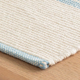 Wide bands of micro stripes, structured with crisp, banded edges on an ivory ground, bring modern balance and subtle texture to this woven cotton area rug. Constructed using a hand loomed flat weave in durable 100% cotton. Amethyst Home provides interior design services, furniture, rugs, and lighting in the Kansas City metro area.