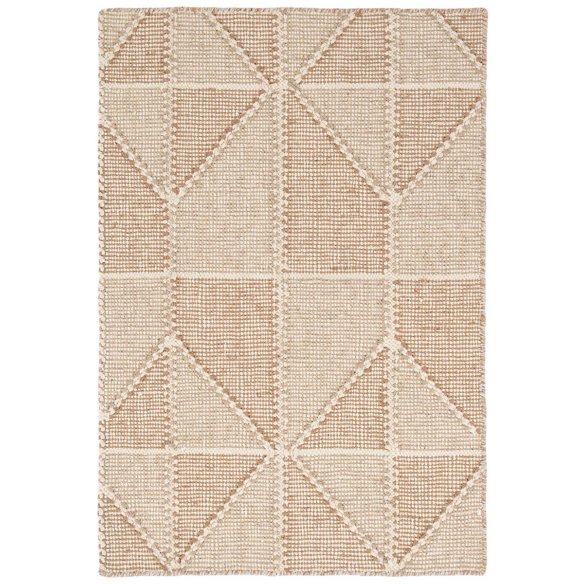 The Ojai Wheat Rug features a geometric diamond pattern with multi tonal textural stitches executed in a two colors, creating an intriguingly hypnotic effect on this contemporary rug. Handwoven in India, this is a compelling composition for the modern interior. Amethyst Home provides interior design services, furniture, rugs, and lighting in the Seattle metro area.