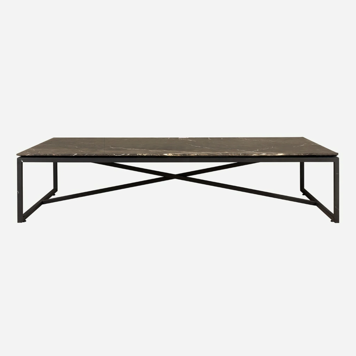 This Andrea Coffee Table has a gorgeous marble top with a geometric metal frame. Place in your living room to bring a sleek, modern feel to the room.   Dimensions: 90"W x 180"L x 40"H Materials: Marble