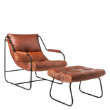 Like "sitting in an American baseball glove" -- the Brando Leather Chair Set from Cisco Brothers was love at first sit in this unique chair! We compare the feel to sitting in a hammock. As shown in Spur Terracotta, Grade 500 leather.  Size: 27"w x 36"d x 32"h Seat space: 25"w x 19"d x 17.5"h Ottoman: 25"w x 20"d x 16.5"h