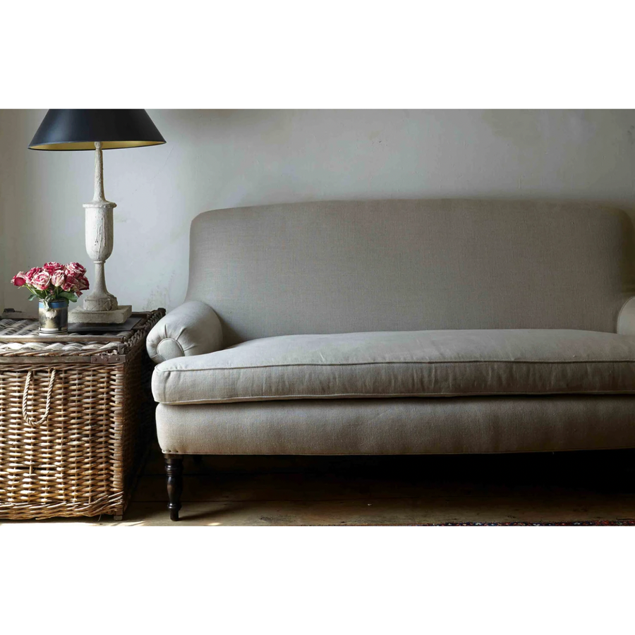 This Meadow Sofa - John Derian by Cisco Home features a clean bench seat and rolled arms. A crisp, comfortable piece to add to any living room or den area!   Overall: 70"W x 36"H x 34"D Sitting Space: 57"w x 22"d Seat Height: 20"h Arm Height: 22"h Weight: 125lbs Leg: 10"h