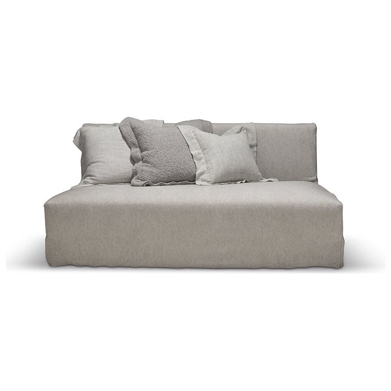 The Crosby Sofa Family by Verellen is made with a sustainably harvested hardwood frame and 8-way hand-tied seat construction. It comes standard with:  • spring down seat construction • semi attached seat configuration • notch bottom feather down back pillows • slipcovered only • double needle • available as a chaise sectional only