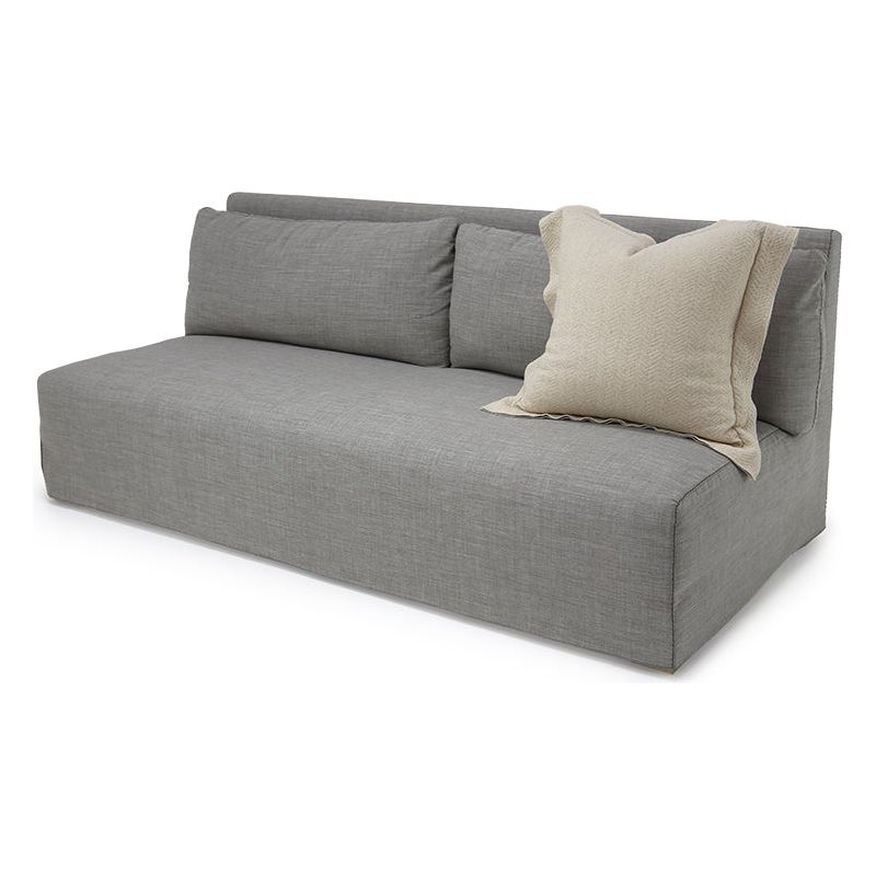 The Crosby Sofa Family by Verellen is made with a sustainably harvested hardwood frame and 8-way hand-tied seat construction. It comes standard with:  • spring down seat construction • semi attached seat configuration • notch bottom feather down back pillows • slipcovered only • double needle • available as a chaise sectional only