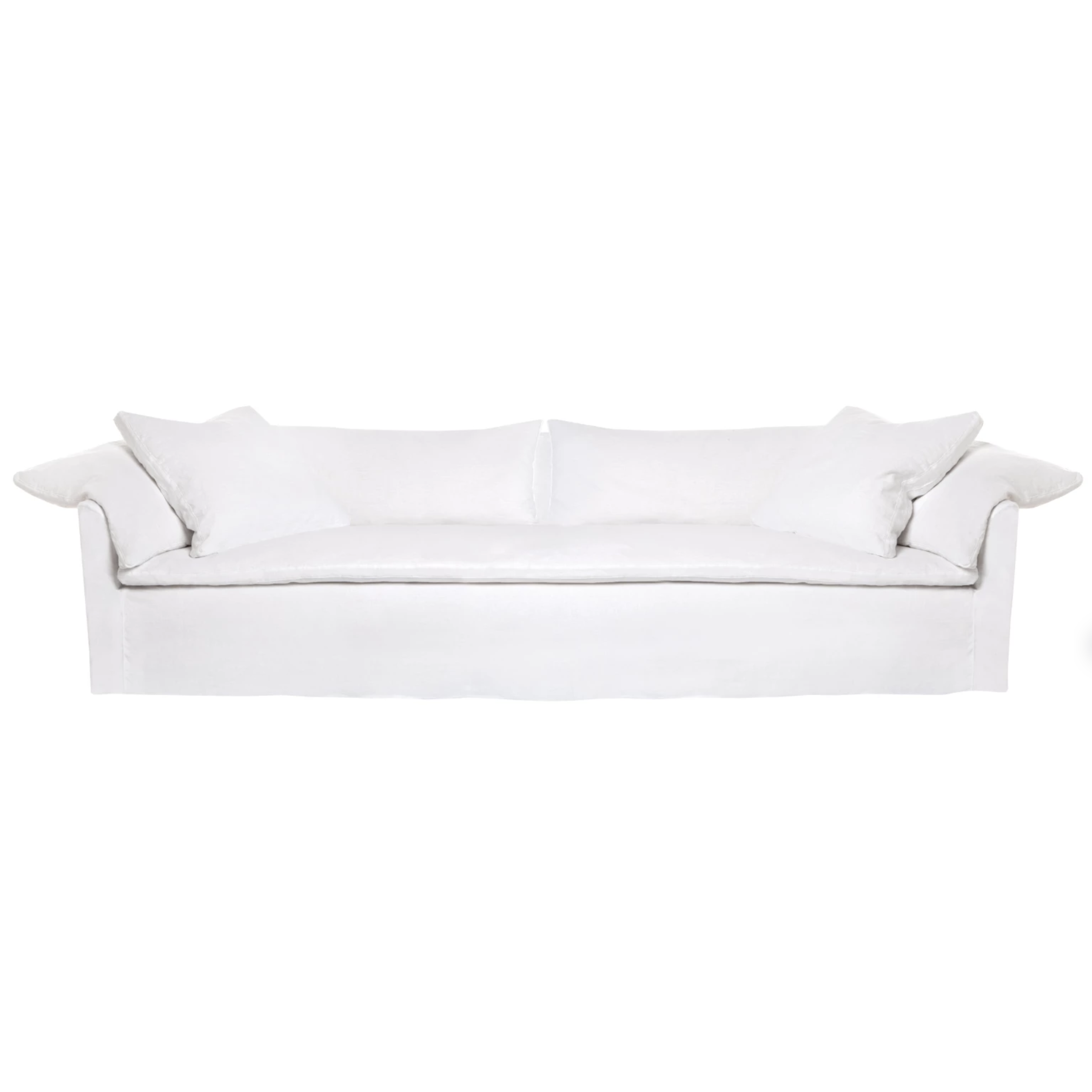 This cozy Donato Sofa from Cisco Brothers is our favorite!  As shown slipcovered in Mariet White 100% linen fabric.  97"w x 32"h x 41"d Seat Space: 85"w x 24"d x 16"h