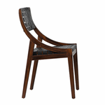 The details are simply amazing on this Camila Dining Chair. Add extra seating with a side chair that's as much a masterpiece of design as it is comfortable.   Teak Frame with Full Grain Leather Weaving Frame in Medium Brown and Black Leather Size: 21"l x 17"d x 33"h