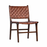 I think the details are simply amazing on this dining chair. Add extra seating with a side chair that's as much a masterpiece of design as it is comfortable.   TEAK FRAME WITH LEATHER SEAT AND BACK MEDIUM BROWN WOOD STAIN CLASSIC BROWN FULL GRAIN LEATHER Size: 21"l x 24"d x 33"h