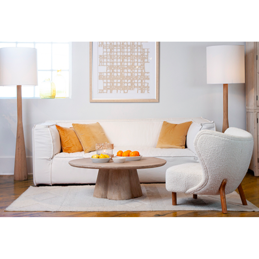 We love the thick arms and pinched seams of this Evelyn Sofa. Comfy and white, this brightens the space for any living room or lounge area.  Cotton With Feather Filling White Slipcover Performance Fabric
