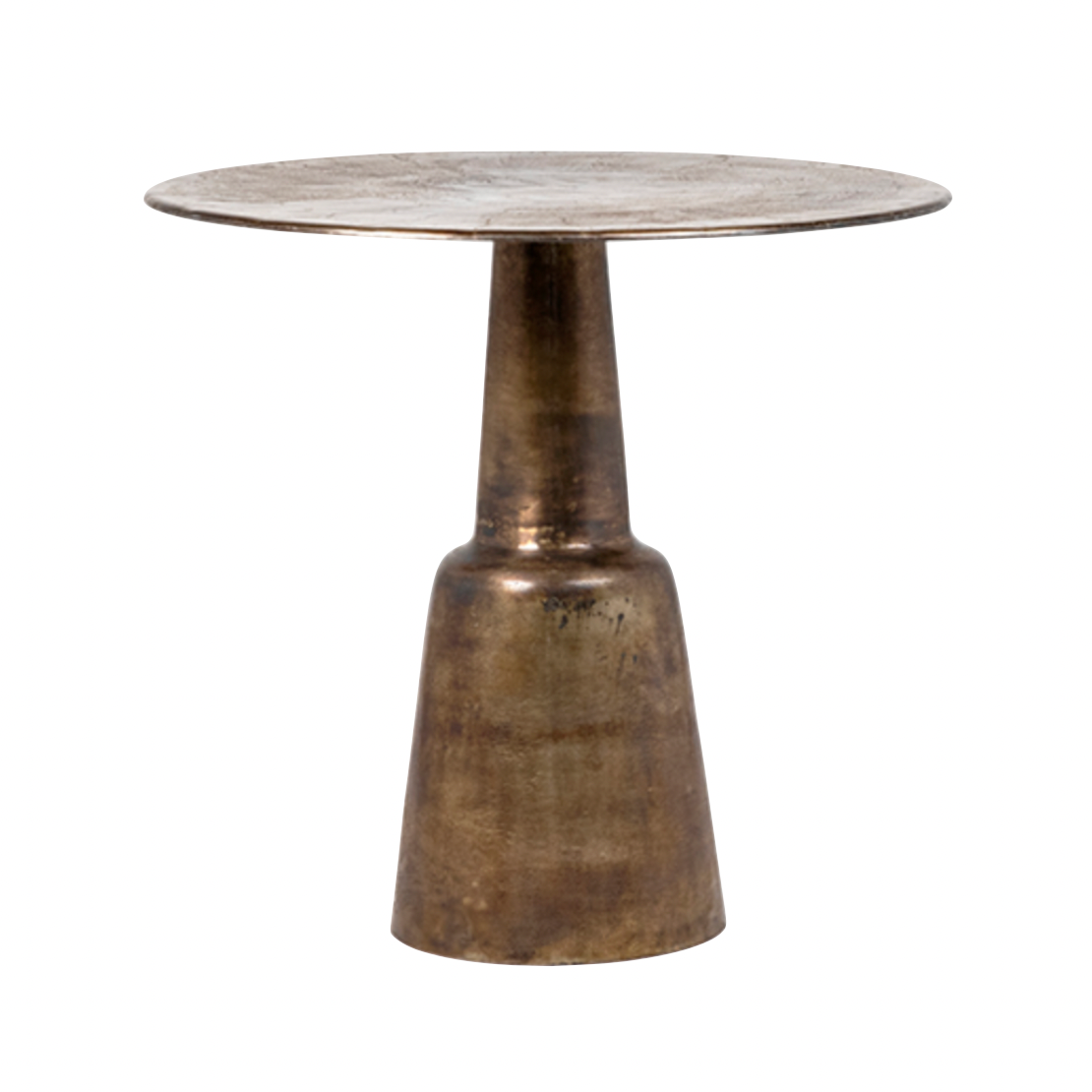 Made from cast aluminum in a vintage brass antique finish, this Golbez Bistro Table brings an antique, rustic appeal to any dining room or kitchen area.  Cast Aluminum Vintage Brass Antique Finish Size: 32"l x 32"d x 30"h 