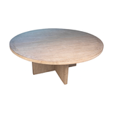 We love the unique base of this Harley Round Dining Table. Made from reclaimed pine with a slight white wash, this brings a rustic appeal to modern spaces.  Reclaimed Pine Natural Sealed Finish with Slight White Wash