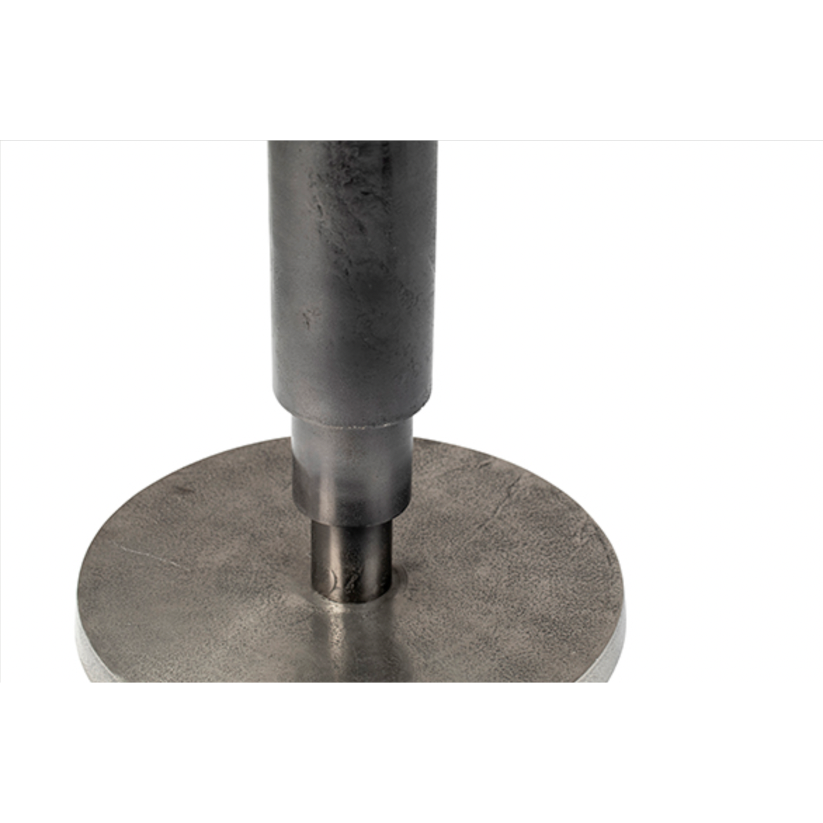 Made from cast aluminum in a raw nickel finish, this Higsby Bistro Table brings a rustic appeal to any dining room or kitchen area.  Cast Aluminum Top and Base Raw Nickel  Stem Black Nickel Finish Size: 30"l x 30"d x 30"h 