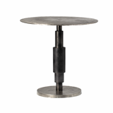 Made from cast aluminum in a raw nickel finish, this Higsby Bistro Table brings a rustic appeal to any dining room or kitchen area.  Cast Aluminum Top and Base Raw Nickel  Stem Black Nickel Finish Size: 30"l x 30"d x 30"h 