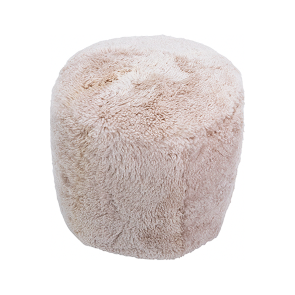We love texture this Kiwi Pouf brings to a space. Place in your living room, bedroom, or other area of your home to complete the space!  Sheepskin with Poly Bead Filling Blush Color  Size: 18"l x 18"d x 16"h 