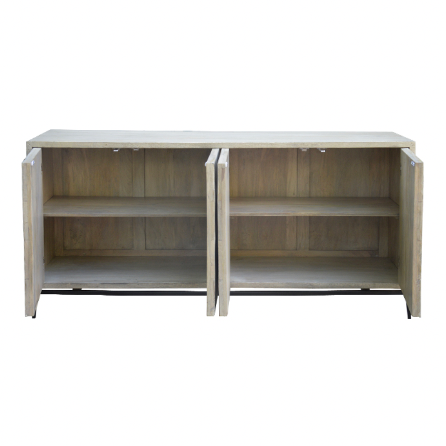 We love the form pattern on this Philip Sideboard. With four doors opening to two shelves, this can store all your extra dishware, linens, and other home goods that need an attractive storage space. 