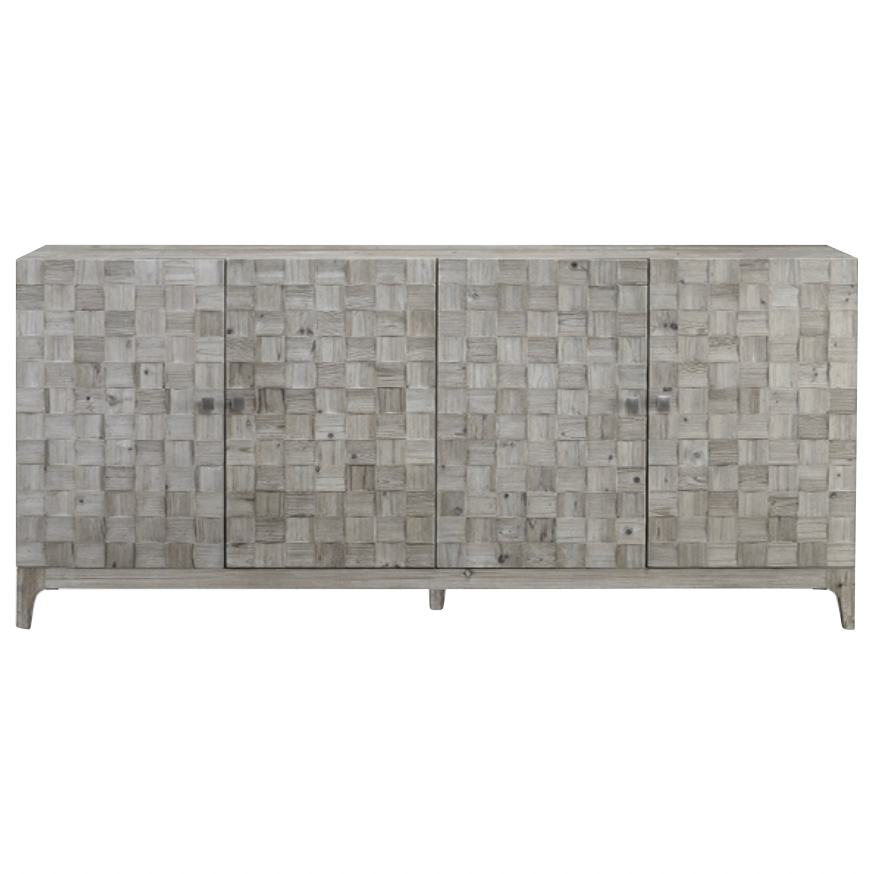 We love the weave pattern found on the doors of this Rowell 4 Door Sideboard. The doors open to three shelves -- the ultimate storage for all your extra dishes and heirlooms. 