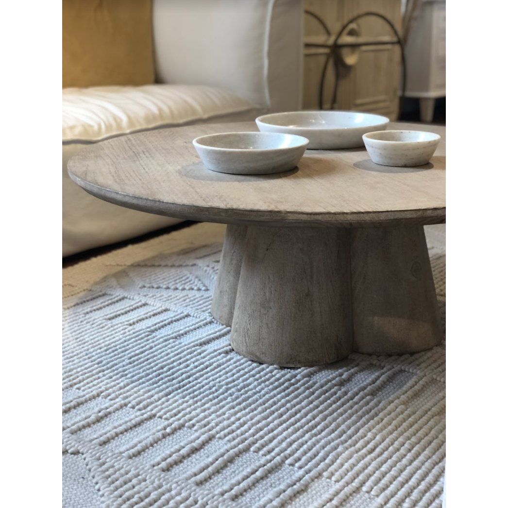 This Sylmar Coffee Table features a unique base and a gorgeous, white wash finish. Made from reclaimed pine, this brings an organic feel to any living room or lounge area.  Reclaimed Pine White Wash