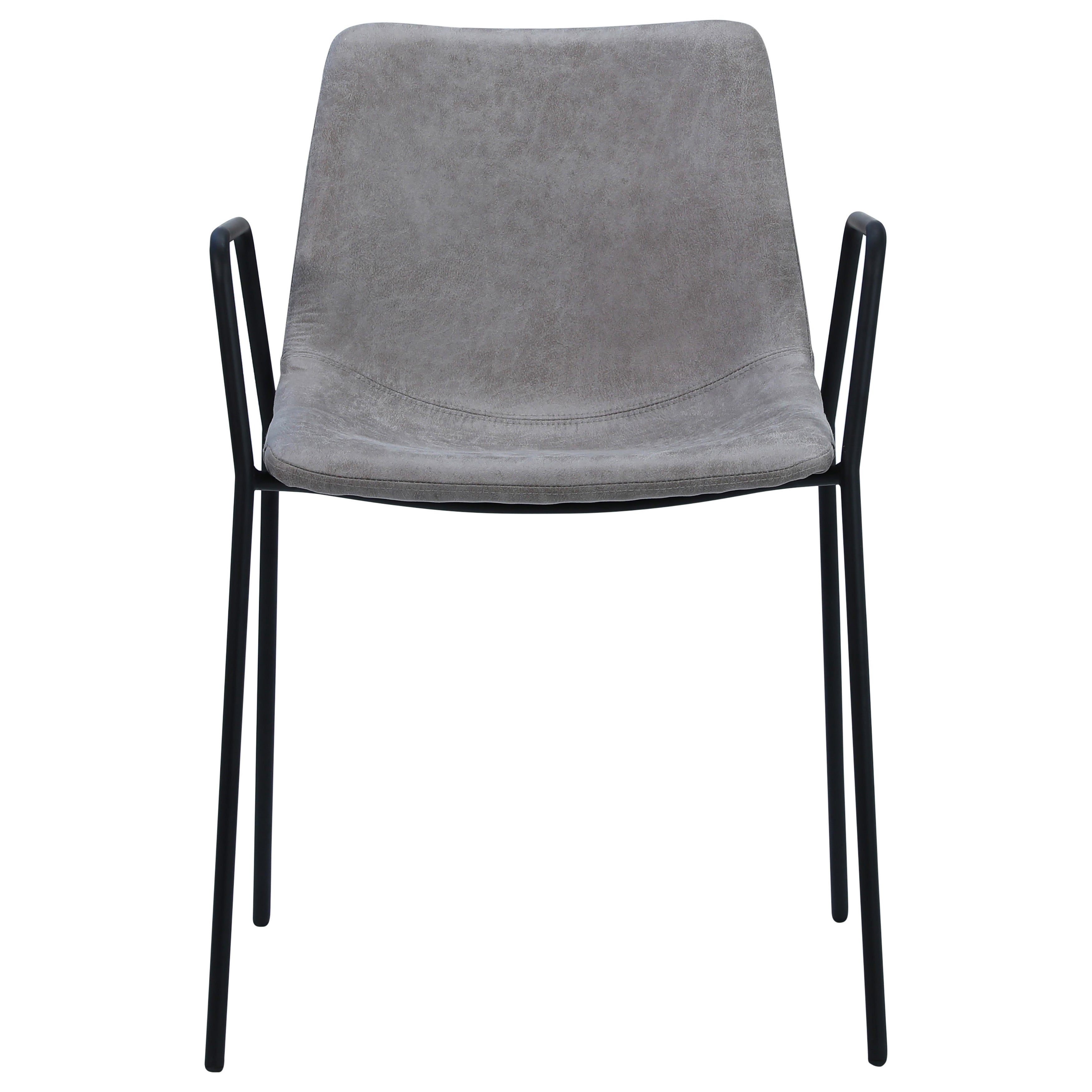 Simple yet striking, this dining chair is ideal for your contemporary dining area. Featuring PU leather seating in a light grey color and a sleek black metal frame. This dining chair is the ultimate seating option for your modern space. Amethyst Home provides interior design, new home construction design consulting, vintage area rugs, and lighting in the Seattle metro area.