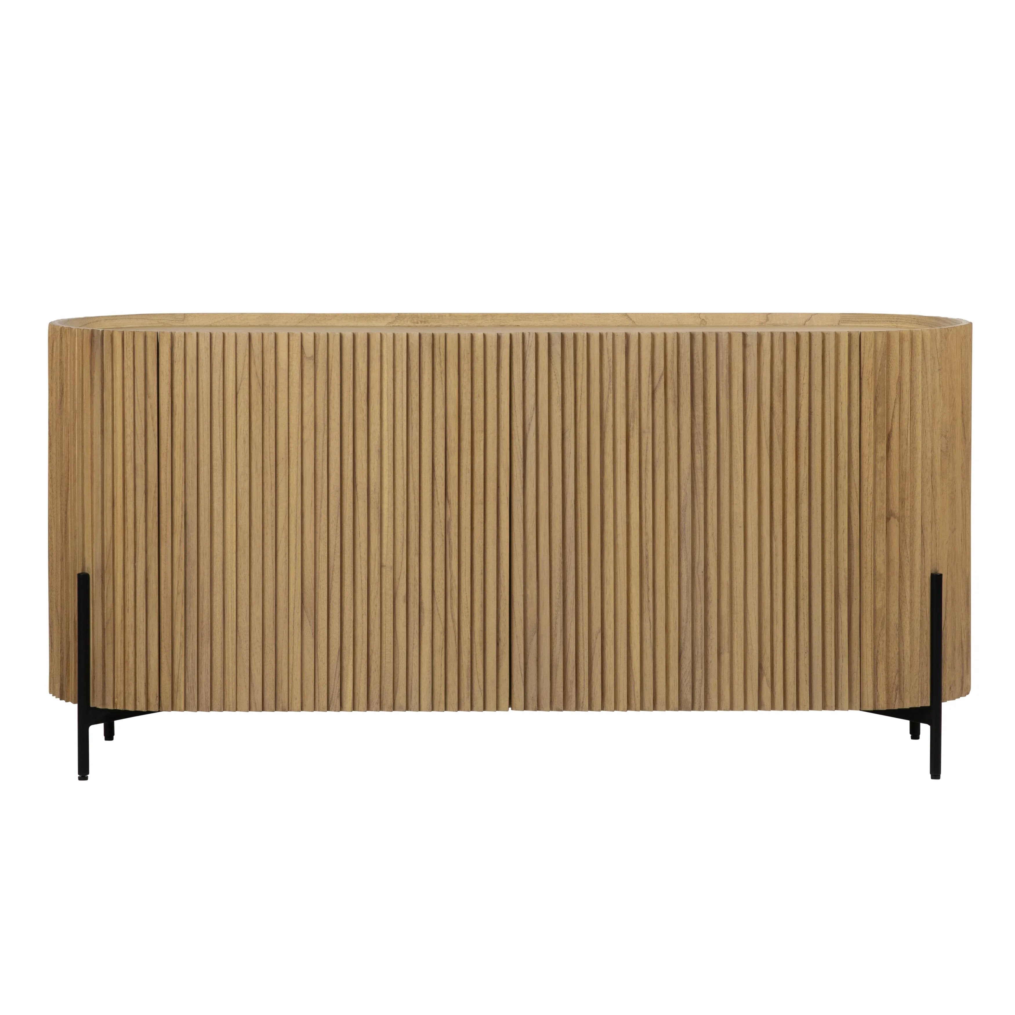Our Tulu Sideboard elevates your entertainment area with a sophisticated, streamlined silhouette. Delicately crafted with an exquisite blend of Mindi and Veneer woods in a flaunting textural effect. Featuring a striking oval shape with two butterfly doors that open four roomy interior shelves Amethyst Home provides interior design, new home construction design consulting, vintage area rugs, and lighting in the Salt Lake City metro area.