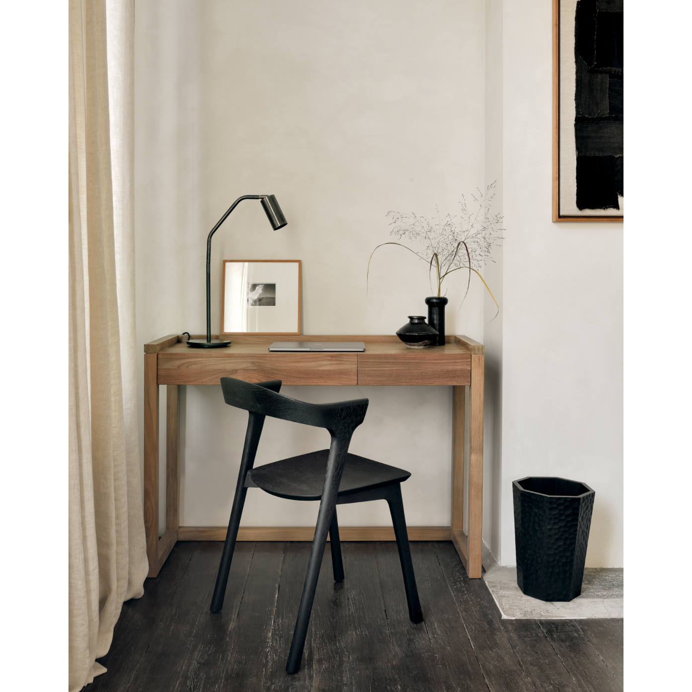 This Oak Bok Dining Chair features an airy shape with rock-solid construction, making this piece a timeless and remarkable design to enjoy for years to come. Pair with a dining table or stand-alone against a wall, hallway, or end of the bed! Designed by Alain can Havre Dimensions: 20"w x 21.5"d x 30"h Weight: 15 lbs Seat Height: 18" Seat Height with Upholstery: 19" Material: Oak, 100% solid wood Finish: Varnished