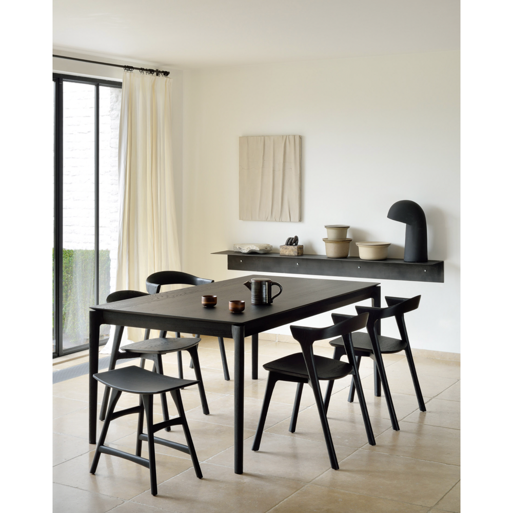 Featuring Oak Bok Extendable Dining Table - Black by Ethnicraft at Amethyst Home. This Oak Bok Extendable Dining Table is perfect for families who want extra space when their kids, extended family, or guests come to celebrate! Its airy shape yet rock solid construction make this piece a timeless and remarkable design to enjoy for years to come.
Dimension.  Amethyst Home provides interior design, new home construction design consulting, vintage area rugs, and lighting in the Los Angeles metro area.