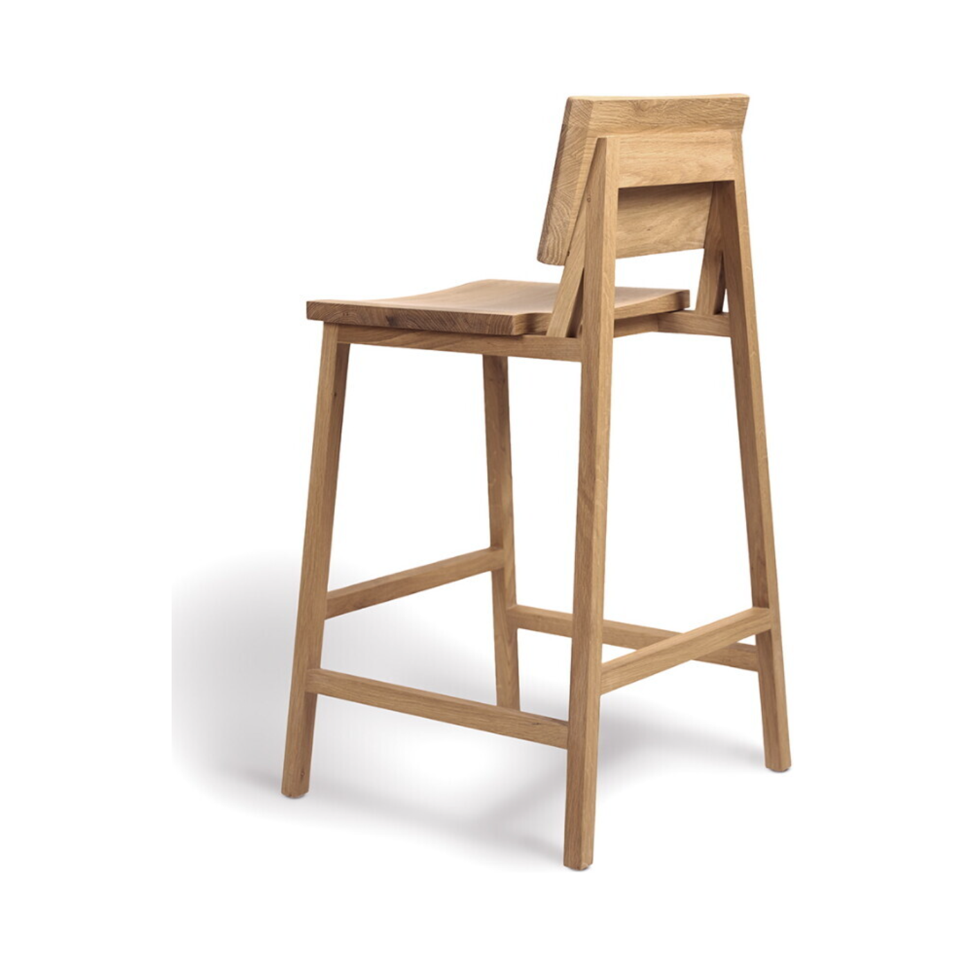 We love the versatility of this Oak N3 counter stool. Designed by Nathan Yong, this stool is a timeless piece that adds both modern lines and a cozy organic aesthetic to your bar area or kitchen island.  Dimensions: 19.5"w x 20"d x 36"h Seat Height: 26"  Material: Oak, 100% Solid Wood Finish: Oiled 
