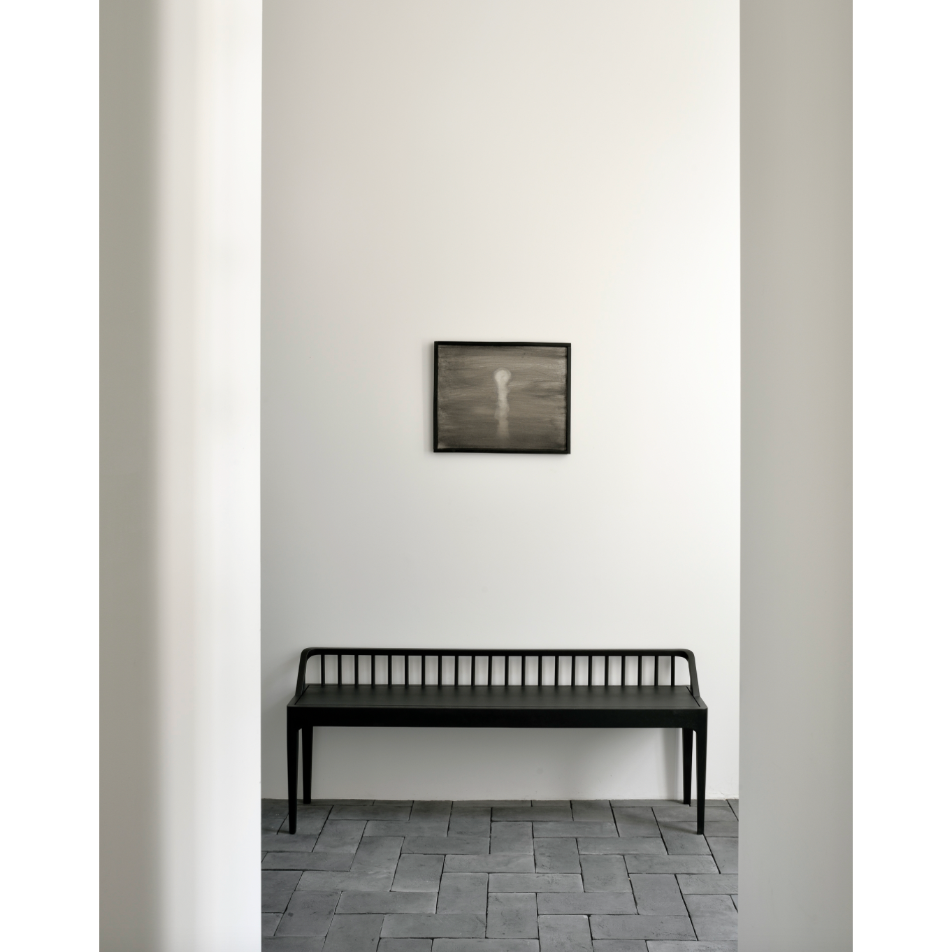 Featuring Oak Spindle Bench - Black by Ethnicraft at Amethyst Home. Wherever you choose to place it, this Oak Spindle Bench - Black in solid oak is a striking piece. We'd love to see this styled with an Amethyst Pillow in your entryway, bedroom, or other space! 
Dimensions: 59.5"w x 14"d x 24"h Seat Height: 18"Weight: 28 lbs
Material: Oak, 100% Solid WoodF.  Amethyst Home provides interior design, new home construction design consulting, vintage area rugs, and lighting in the Nashville metro area.