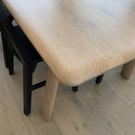 The Malibu dining table embodies an organic aesthetic through its design. Thick pieces of solid white Oak wood is used from head to toe, showing off this pieces beautiful grain pattern and shades. The rounded edges on the legs and table-top creates a flow that is more contemporary and natural. With seating space for 10, the Malibu dining table can host the entire neighborhood.   Dimensions: 88"W x 38"D x 30"H  Materials: Solid White Oak Top and Solid White Oak Legs