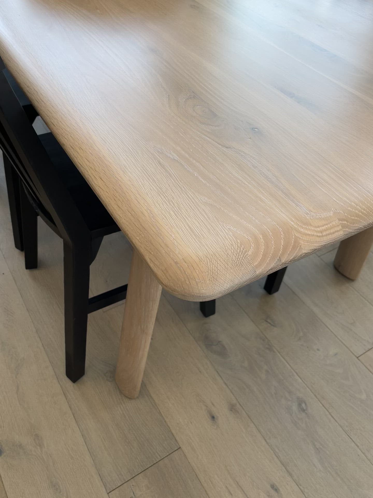 The Malibu dining table embodies an organic aesthetic through its design. Thick pieces of solid white Oak wood is used from head to toe, showing off this pieces beautiful grain pattern and shades. The rounded edges on the legs and table-top creates a flow that is more contemporary and natural. With seating space for 10, the Malibu dining table can host the entire neighborhood.   Dimensions: 88"W x 38"D x 30"H  Materials: Solid White Oak Top and Solid White Oak Legs