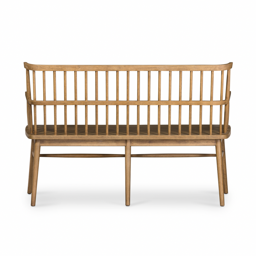 We love the sandy finish of this Aspen Bench - Sandy Oak. It brings a natural, fresh look to any living room, dining room, or other area.   Size: 53.25"w x 21.25"d x 35.75"h Colors: Sandy Oak Materials: Oak