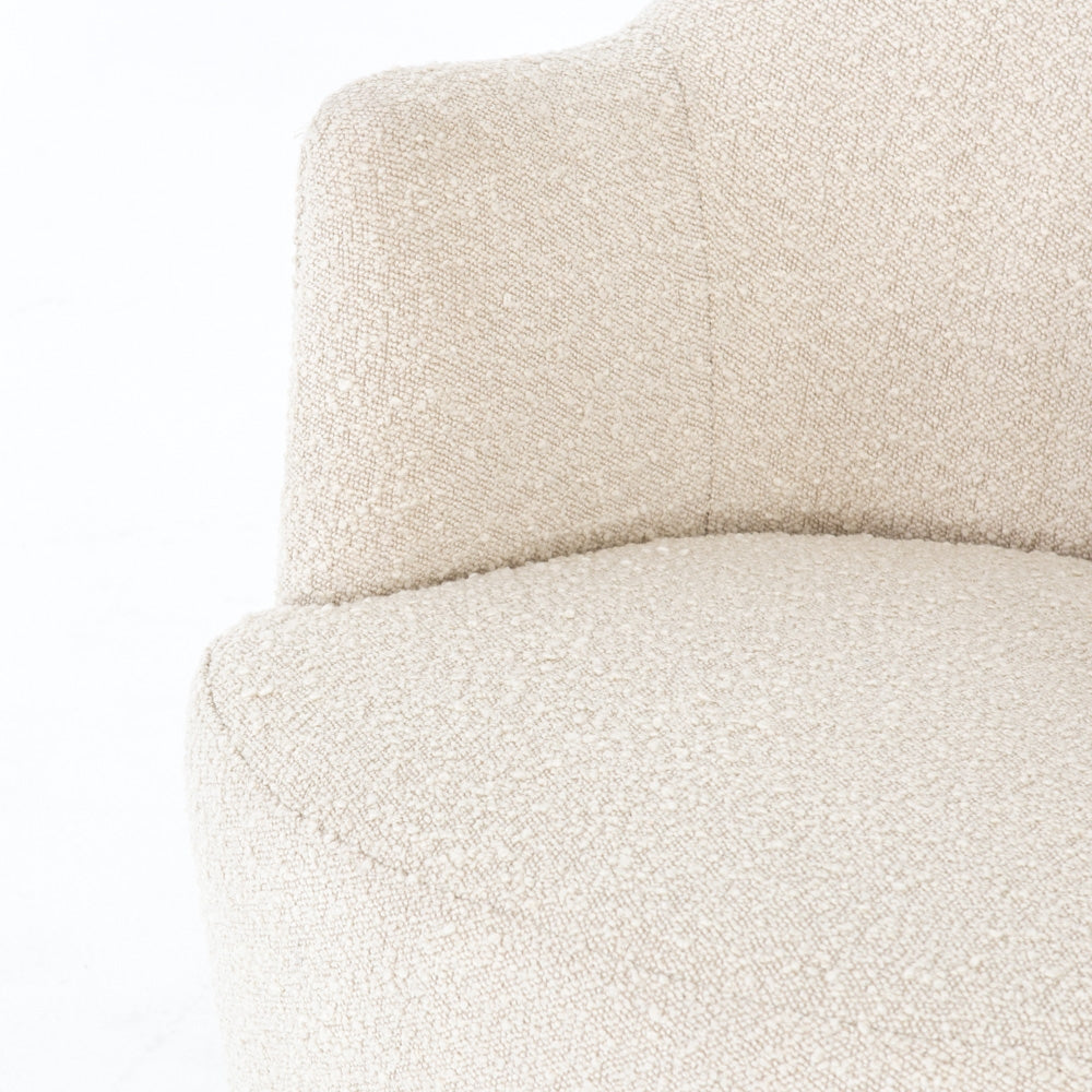We love the drum-style seating of this Aurora Swivel - Knoll Natural. Upholstered in a soothing and textural off-white bouclé, this also features a swivel base - perfect for your office, living room, or other space!  Overall Dimensions: 26.00"w x 31.50"d x 31.00"h