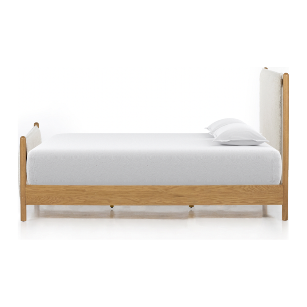 Featuring Bowen Bed by Four Hands at Amethyst Home. Bring a cozy hygge vibe to the bedroom with this textured Bowen Bed. Framed by light-finished solid oak, a sling-style bed features faux shearling head and foot boards -- sure to elevate any bedroom. 
Queen Overall Dimensions: 64.25"W x 87.25"L x 48"HKing Overall Dimensions: 80.25"W x 88.50"L x 48"H
C.  Amethyst Home provides interior design, new home construction design consulting, vintage area rugs, and lighting in the Winter Garden metro area.