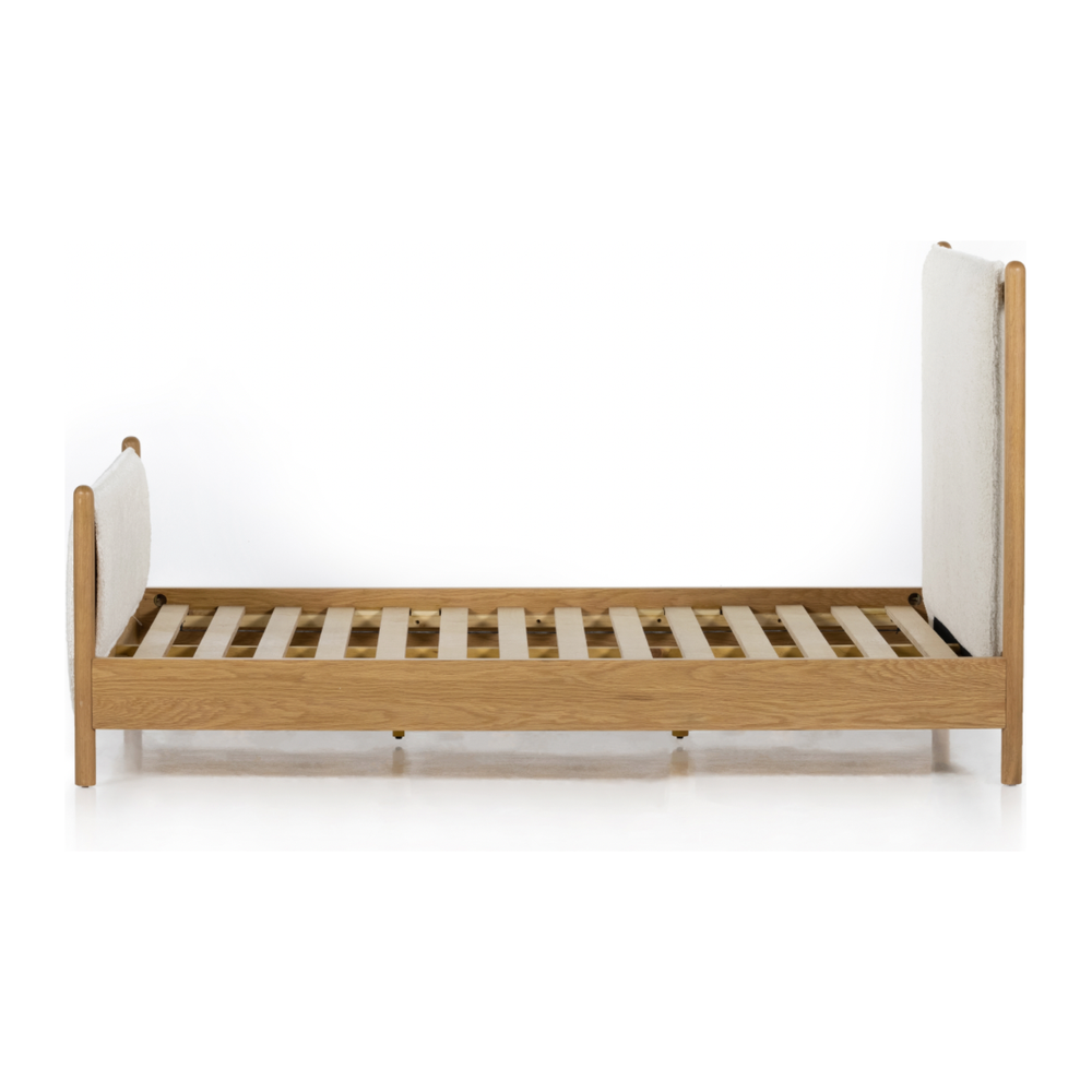 Featuring Bowen Bed by Four Hands at Amethyst Home. Bring a cozy hygge vibe to the bedroom with this textured Bowen Bed. Framed by light-finished solid oak, a sling-style bed features faux shearling head and foot boards -- sure to elevate any bedroom. 
Queen Overall Dimensions: 64.25"W x 87.25"L x 48"HKing Overall Dimensions: 80.25"W x 88.50"L x 48"H
Co.  Amethyst Home provides interior design, new home construction design consulting, vintage area rugs, and lighting in the Laguna Beach metro area.