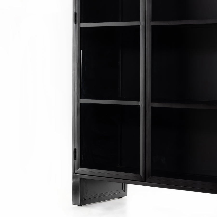 Store it in style with this Breya Cabinet - Black. Made from black-finished iron, beautifully arched cabinetry features glass-front doors, ideal for storing and displaying favorite books, photos, keepsakes, and more.  Overall Dimensions: 40.00"w x 16.25"d x 86.75"h