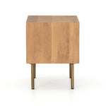 Style meets simplicity in this Danish-inspired design. Solid natural oak forms clean lines, welcoming dual drawers with squared iron hardware in a satin brass finish. Great solo or in pairs, for handy bedside storage.  Overall Dimensions: 24.00"w x 18.00"d x 23.00"h Colors: Satin Brass, Natural Oak Materials: Iron, Oak