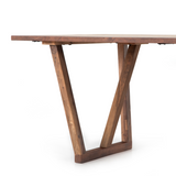 We love the reverse A-frame base of this Cyril Dining Table - Natural Reclaimed. Made of mixed reclaimed woods, each with unique graining, this is the perfectly sized table for intimate dinners or as a spacious open-style desk.  Overall Dimensions: 78.00"w x 38.00"d x 30.00"h