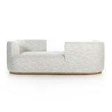 Modern European inspiration and plush curves come head to head in this stylish Deandra Tete a Tete Chaise - Merino Cotton. Upholstered in a soft liquid-repellent performance fabric that feels both casual and elevated, this is the perfect choice for families with kids or pets!  Overall Dimensions: 90.50"w x 38.00"d x 29.00"h